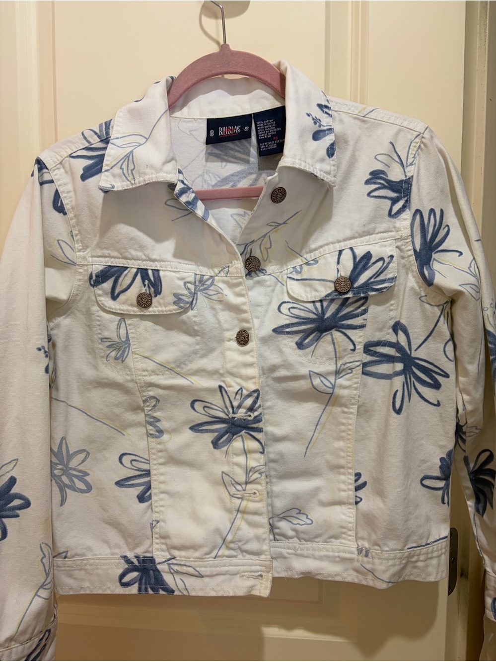 Bill Blass blue & white Floral Denim Jacket